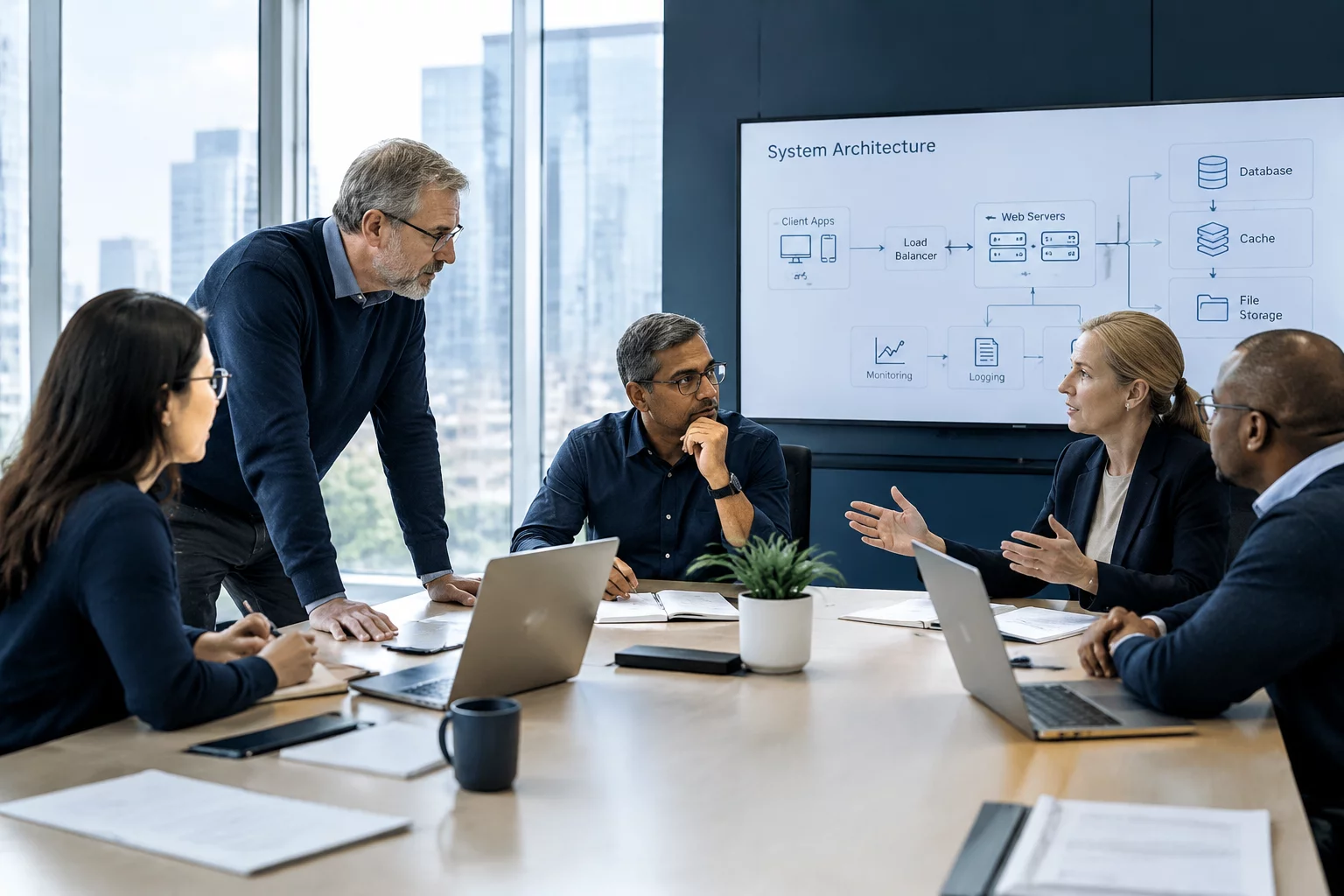 Enterprise operations and engineering team analyzing system telemetry